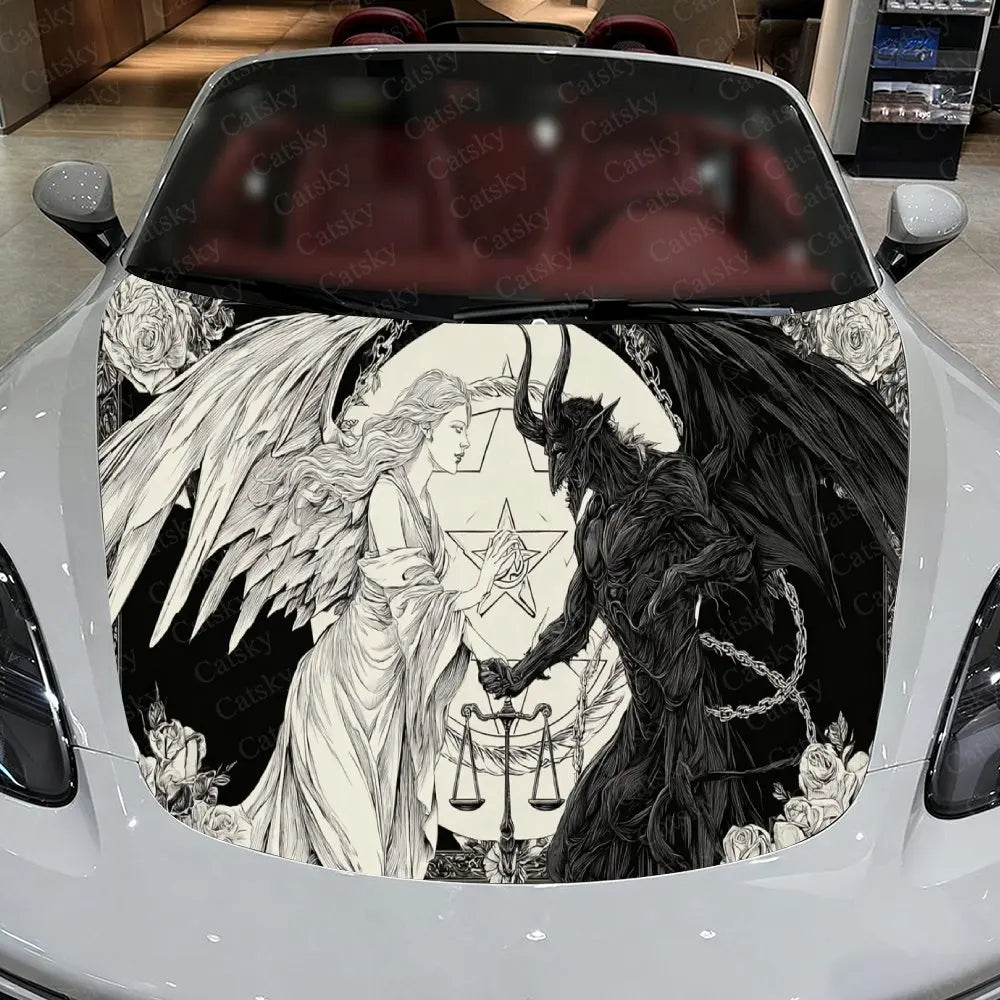 Light & Dark Holding Balance Car Vinyl Wrap, PVC Waterproof Car Hood Sticker, Self-Adhesive Scratch-Resistant Stickers
