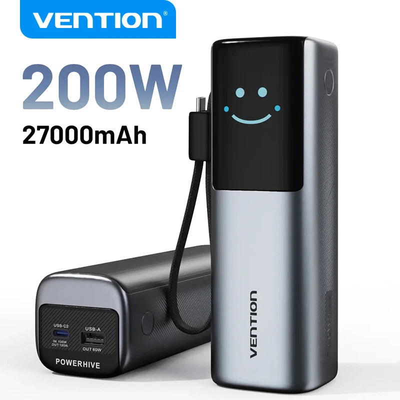 Vention 200W Power Bank 27000mAh PD 3.1 140W Max Portable PowerBank for Laptop PD Fast Charging for iPhone 17 16 Samsung S25 S24 Car Mobile World