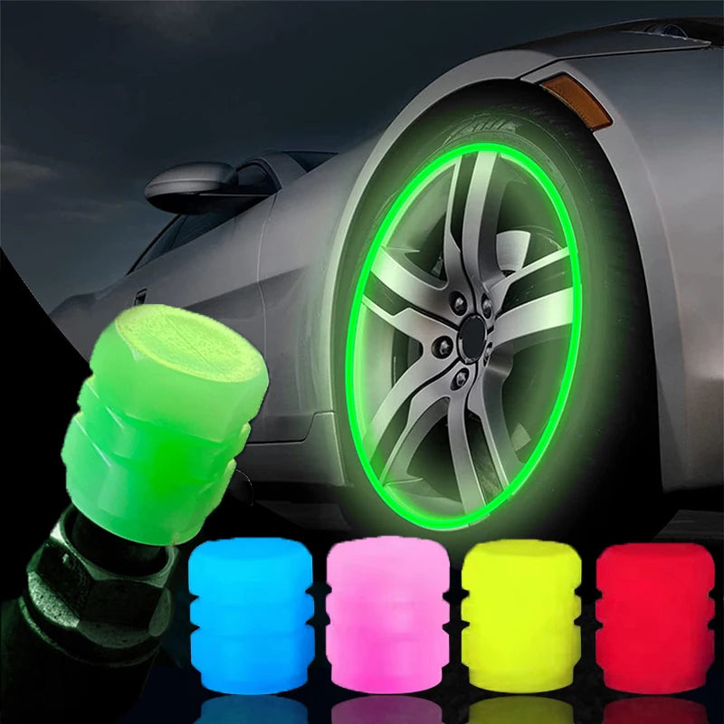 Luminous Valve Caps Fluorescent Green Blue Night Glowing Car Motorcycle Bicycle Wheel Styling Tyre Hub Universal Cap Decor 4Pcs CM World