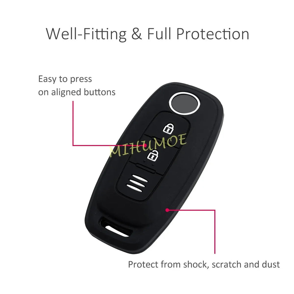 2 Buttons Silicone Car Key Case Cover Chain For Nissan X-Trail Qashqai Pathfinder Kicks Juke Ariya 2023 2024 2025 Matte Black CM World