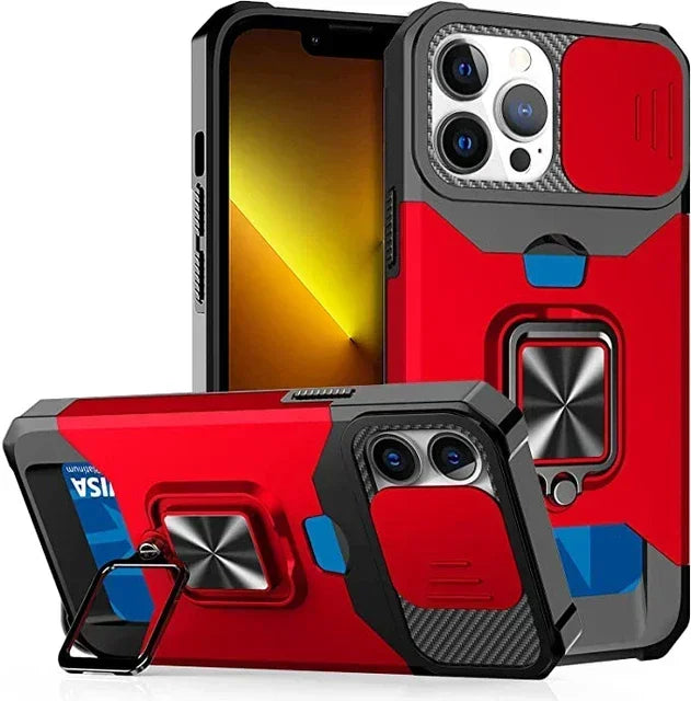 Case For iPhone 17 16 15 14 13 12 Pro Max Plus 8 7 Plus Mini Heavy Duty Protection With Sliding Camera Cover And Card Clip Cover Car Mobile World