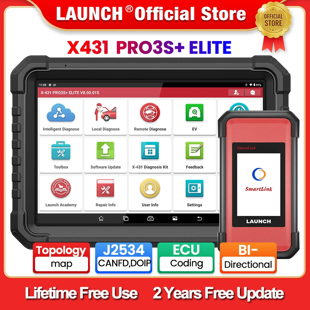 LAUNCH X431 PRO3S+ ELITE Car Diagnostic Tools J2534 Program Topology Map ECU Coding Auto OBD OBD2 Scanner CANFD/DoIP/FCA