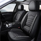 Black & White Faux Leather Car Seat Covers - Universal Fit, Lumbar Support, Waterproof, Anti-Slip, Durable for Cars, SUVs, Truck CM World