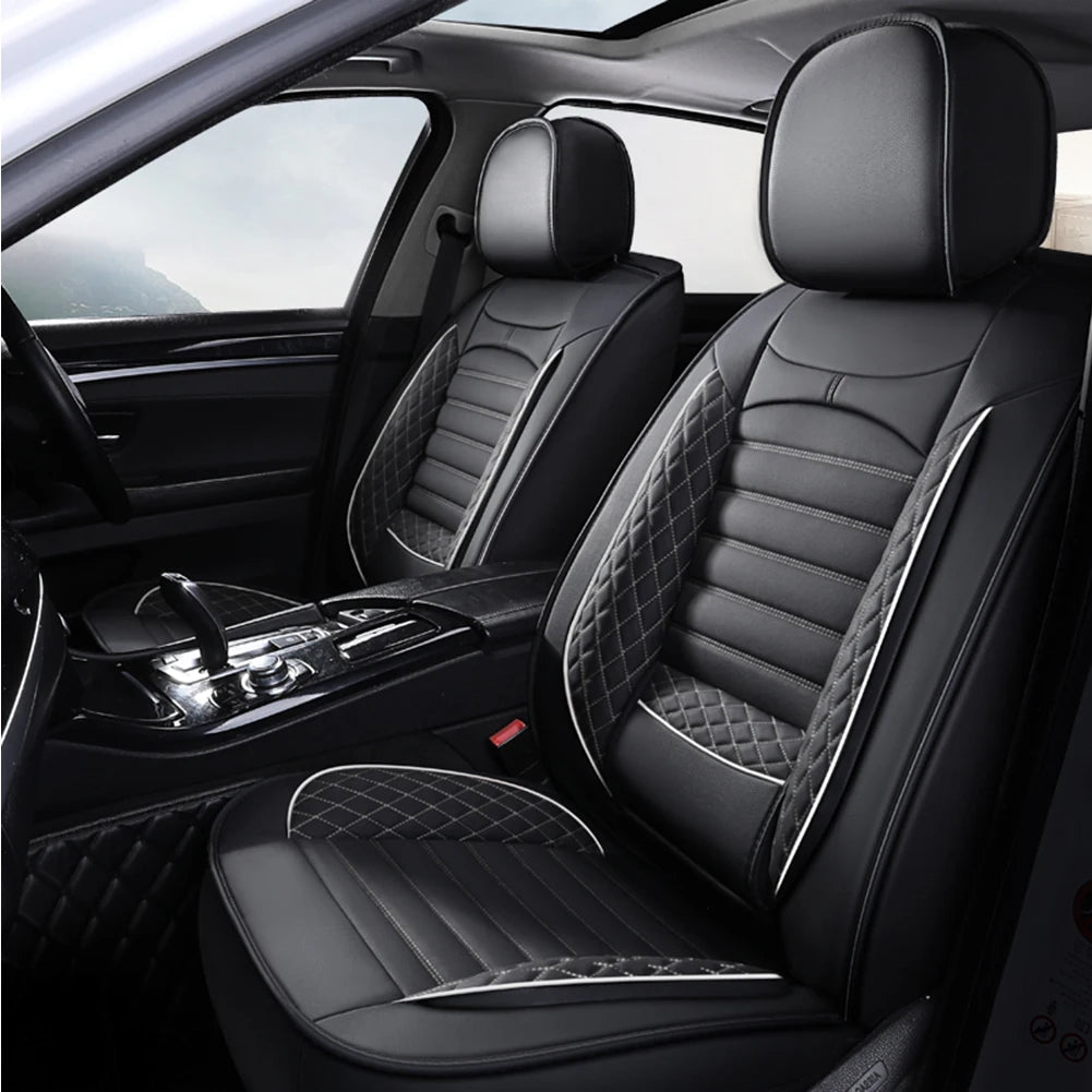 Black & White Faux Leather Car Seat Covers - Universal Fit, Lumbar Support, Waterproof, Anti-Slip, Durable for Cars, SUVs, Truck CM World