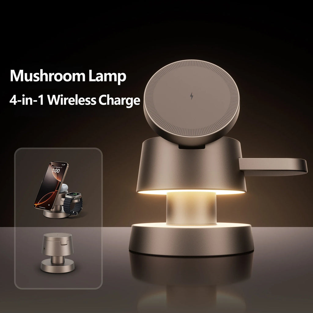 Magnetic Wireless Charging Station 15W Fast Charging Night Light Stand for iPhone Magsafe 17-12 MagSafe, Apple Watch, AirPods