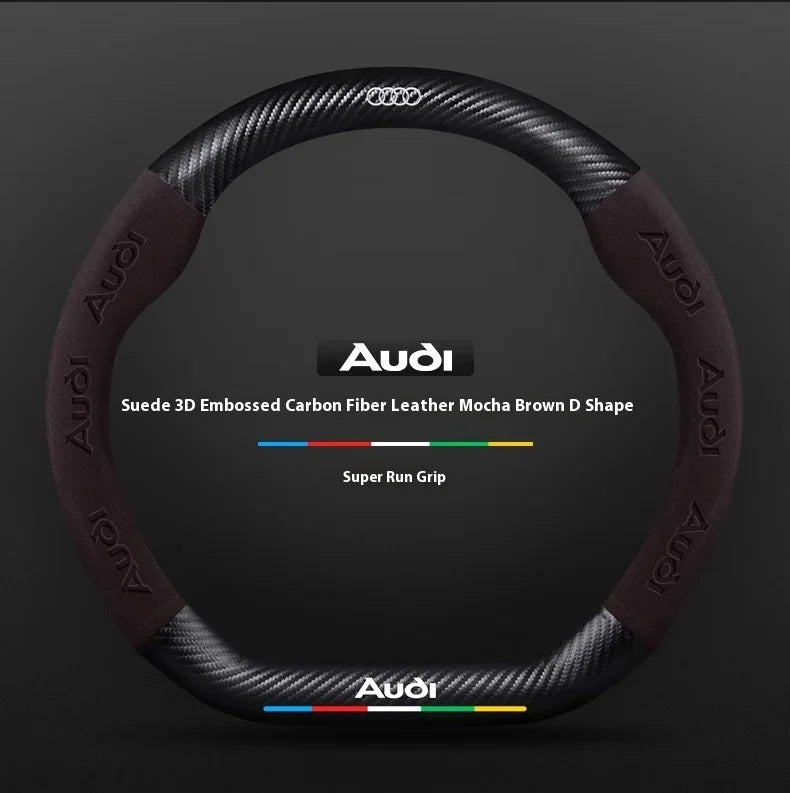 For Audi S3 S4 S5 S6 RS3 RS4 RS5 Q2 Q3 Q5 Q7 Q8 SQ5 TT A3 A4 A5 A6 A7 A8 Car Anti-slip Suede Carbon Fiber Steering Wheel Cover CM World