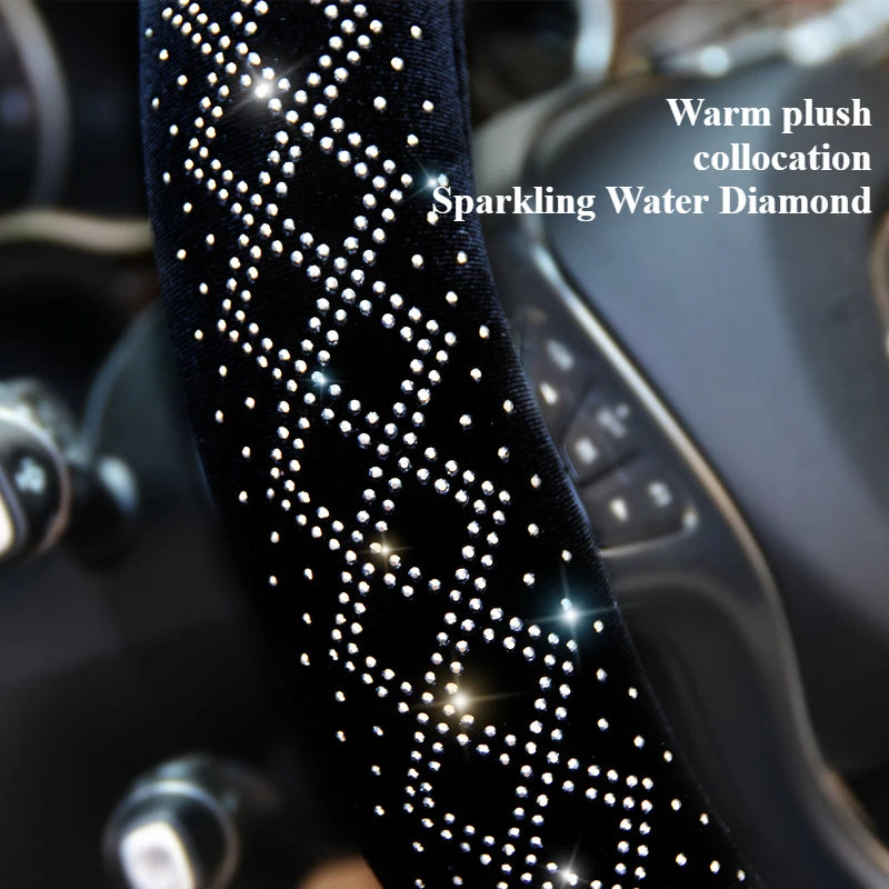 Rhinestone Car Steering Wheel Cover,Plush Universal Steering Wheel Covers,Car Decoration Accessories Shiny Steering Wheel Case