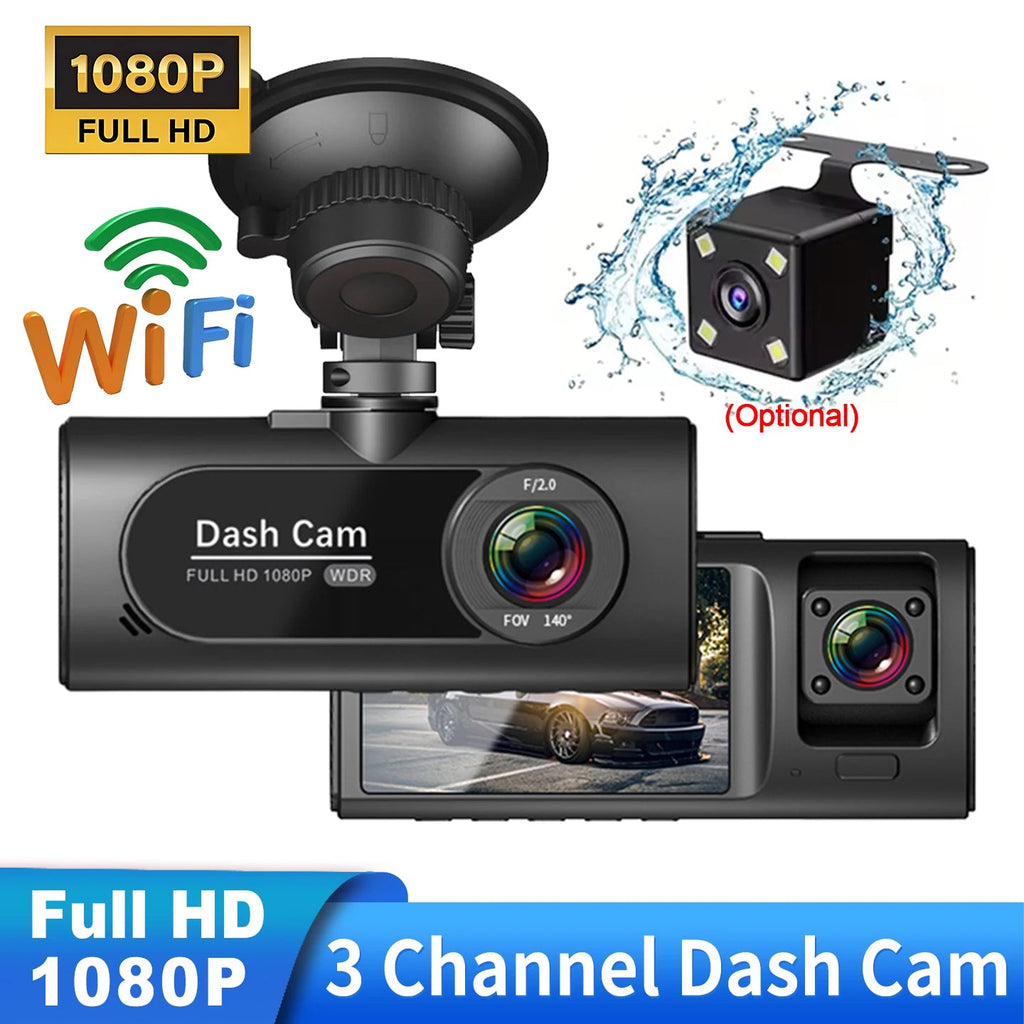WIFI 3 Channel Dash Cam for Car 1080P Video Recorder 3/2Lens Dashcam Car DVR Front and Rear View Camera Black Box Car Accessory Car Mobile World