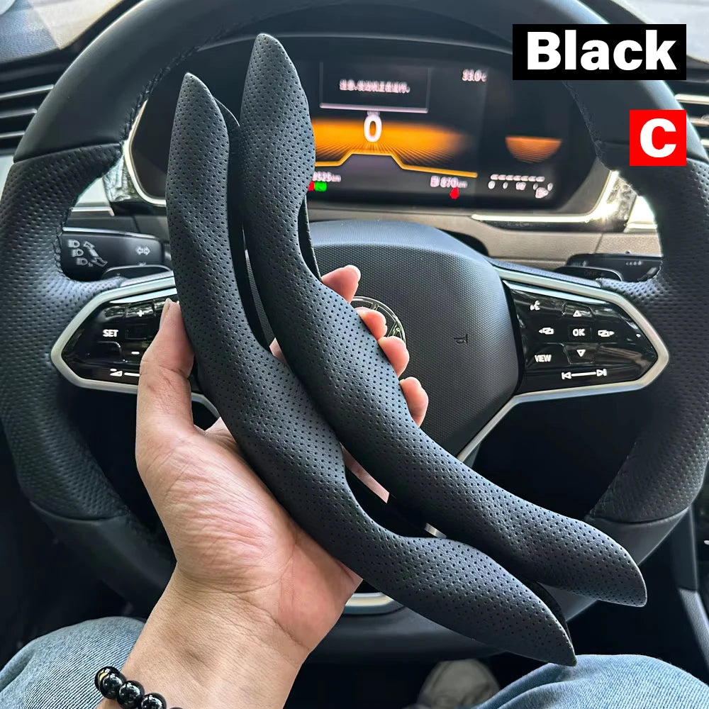 2PCS Car Steering Wheel Covers Booster Micro Fiber Leather Auto Interior Decorative Accessories Glossy Carbon Fiber Looking CM World