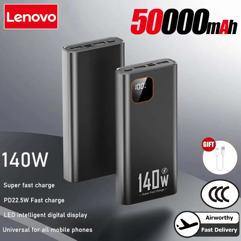 Lenovo 200000mAh 140W Ultra Capacity Power Bank Super Fast Charge CCC Certification Portable Battery Charger For IPhone Samsung Car Mobile World