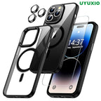 Clear Black Magnetic Case for iPhone 17 16 15 14 Pro Max Plus 13 12 Mini 11 with Screen Protector Lens Protector Mobile Cases Car Mobile World