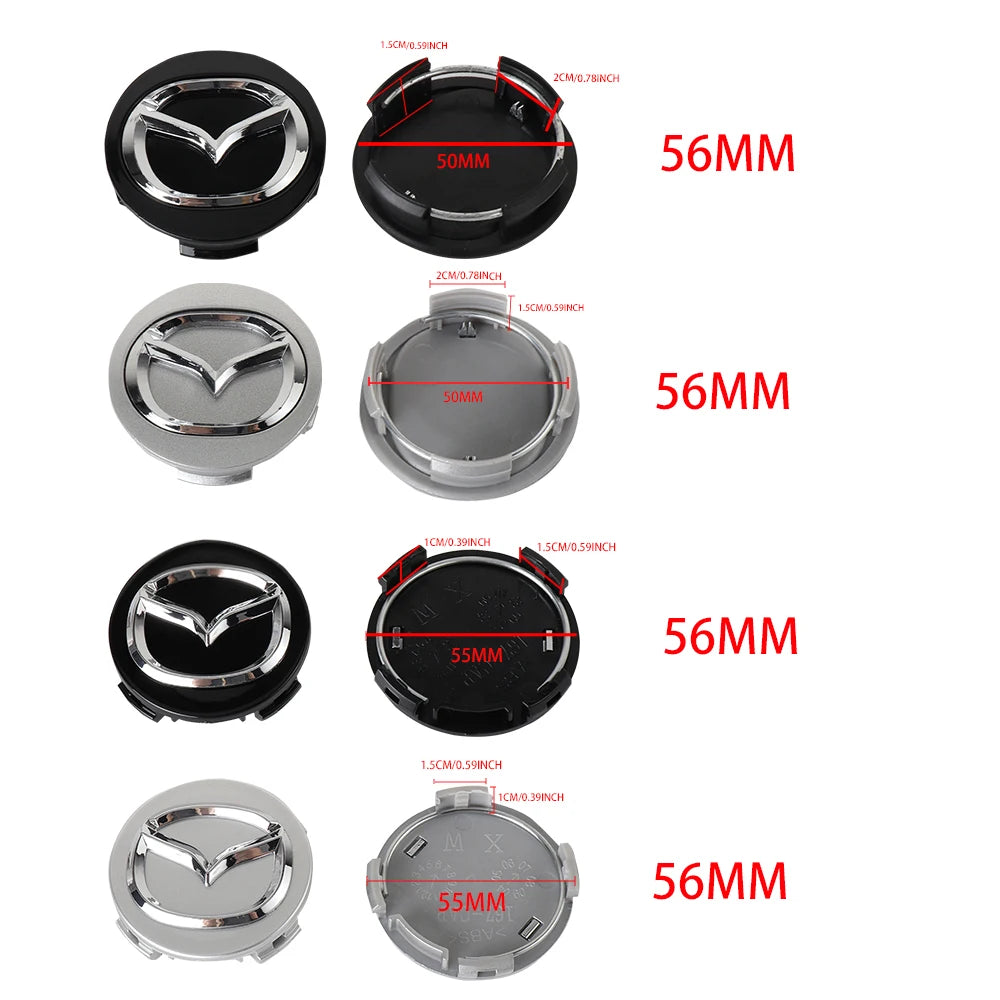 56MM 4Pcs Car Wheel Hub Caps Decoration Accessories For Mazda Axela Demio Atenza CX5 CX3 CX7 CX30 CX60 CX80 2 3 323 MX3 MX6 RX3