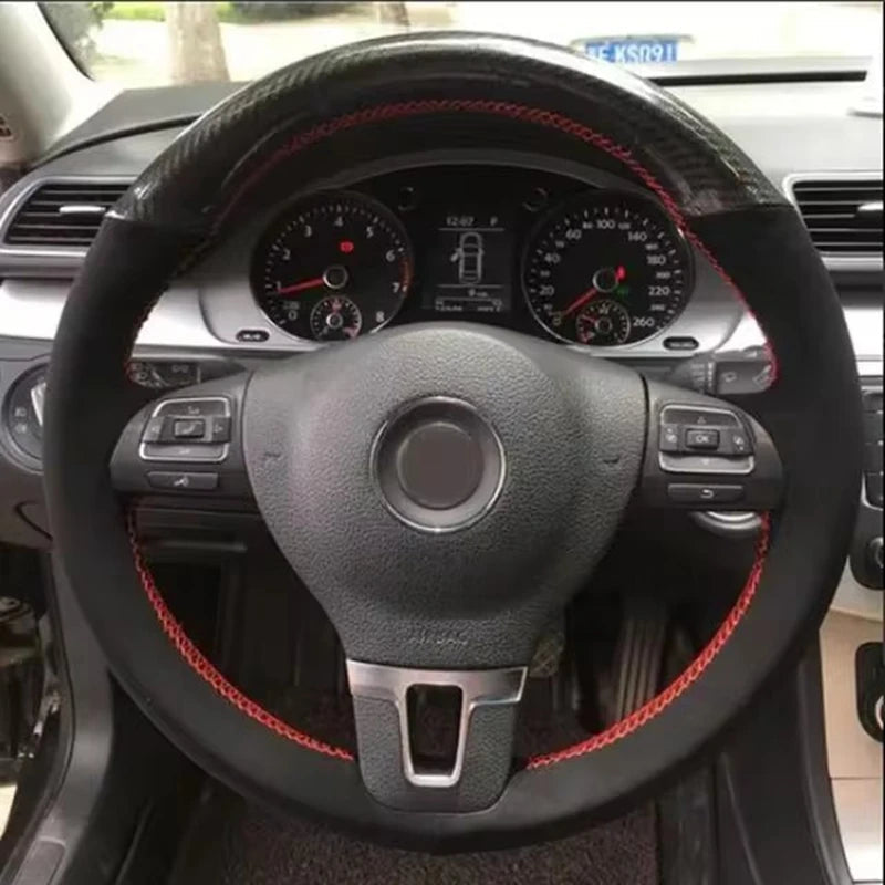 Customized Car Steering Wheel Cover Braid Non-Slip Suede For Volkswagen VW Golf Tiguan Passat B7 Passat CC Touran CM World