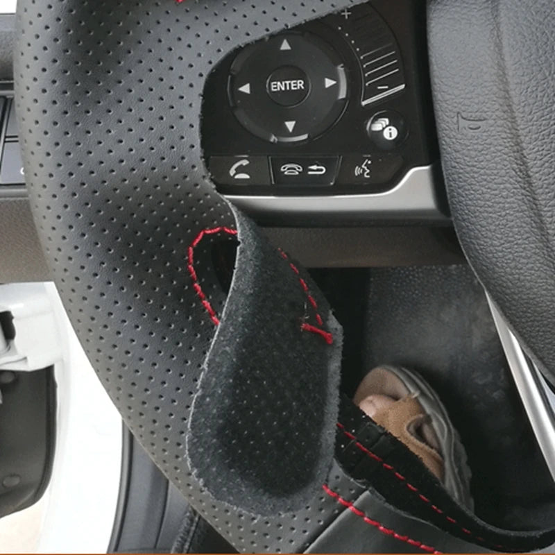 GNUPME Black Artificial Leather Hand-stitched Car Steering Wheel Cover for Hyundai Elantra 2011-2016 Avante i30 2012-2016 CM World