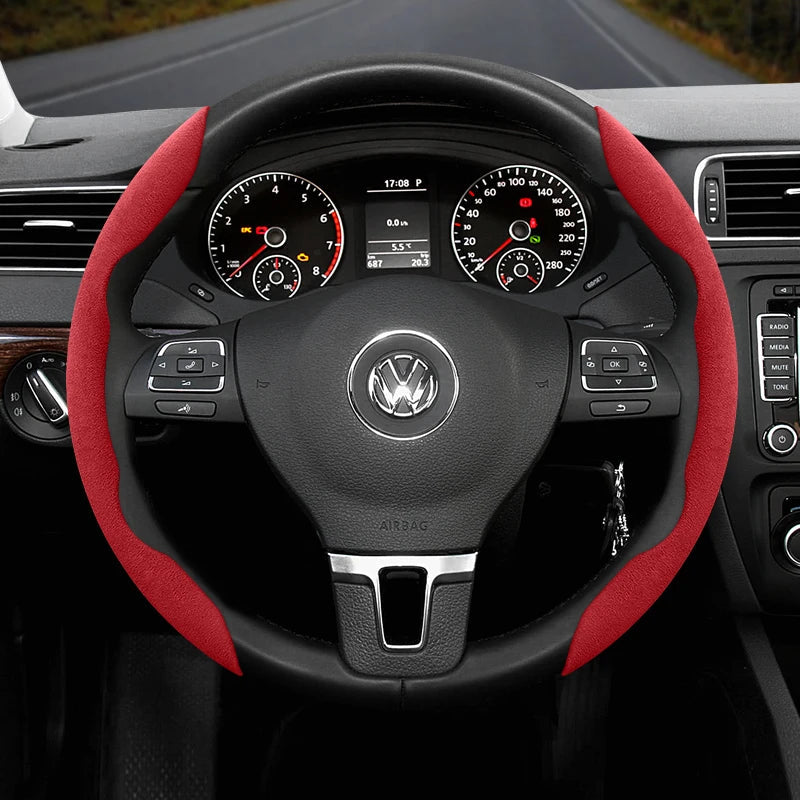 Suitable for Volkswagen Anti-Slip Buckle Segmented Suede Steering Wheel Cover Suitable for Polo Golf 5 6 7 Gol Cc Passat B6 B8 Jetta Scirocco T4 Crafter Taigo up Santana Nivus Tcros G3 Caddy Tiguan CM World