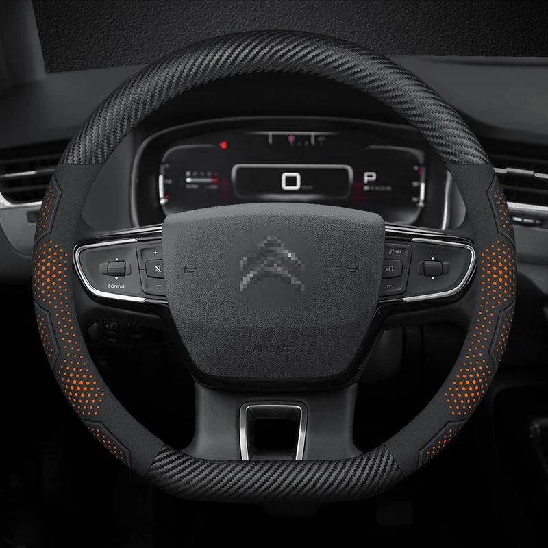 For Citroen C1 C2 C3 C4 C5 C6 VTS Xsara C-Crosser Berlingo Jumpy Carbon fiber Suede Car Steering Wheel Cover Auto Accessories CM World