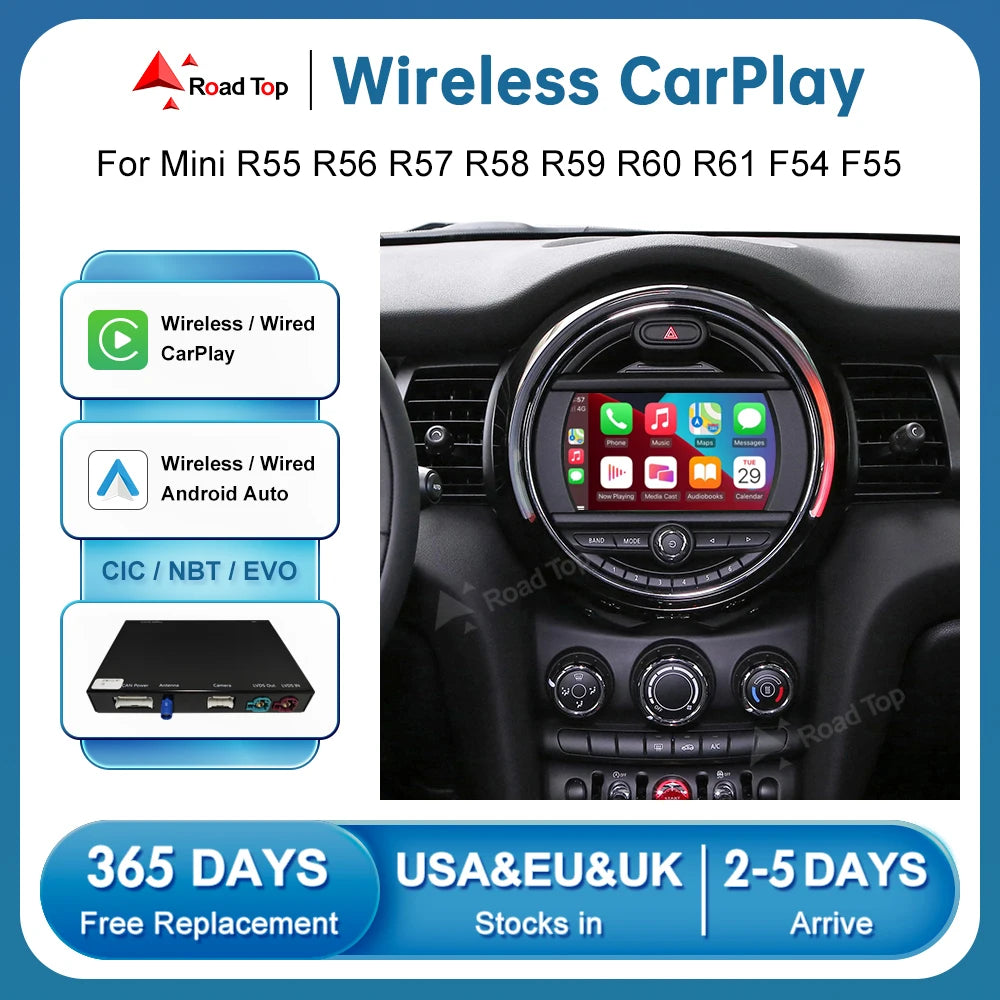 RoadTop Wireless CarPlay Android Auto for Mini R55 R56 R57 R58 R60 R61 F54 F55 F56 Clubman Countryman Cooper John Cooper Works CM World