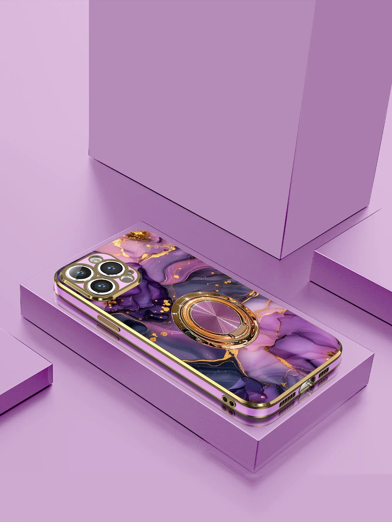 Luxury Plating Marble Pattern Ring Holder Phone Case For iPhone 17 16 15 14 Plus 13 12 Mini 11 Pro Max X XS XR 7 8 SE Back Cover