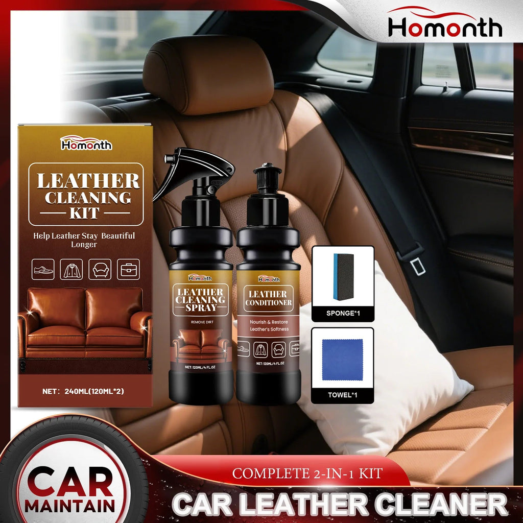 Leather Cleaner Conditioner Kit  Care Set Deep Spray Nourishing Cream Restores Softness Shine Prevents Cracking Includes Sponge CM World