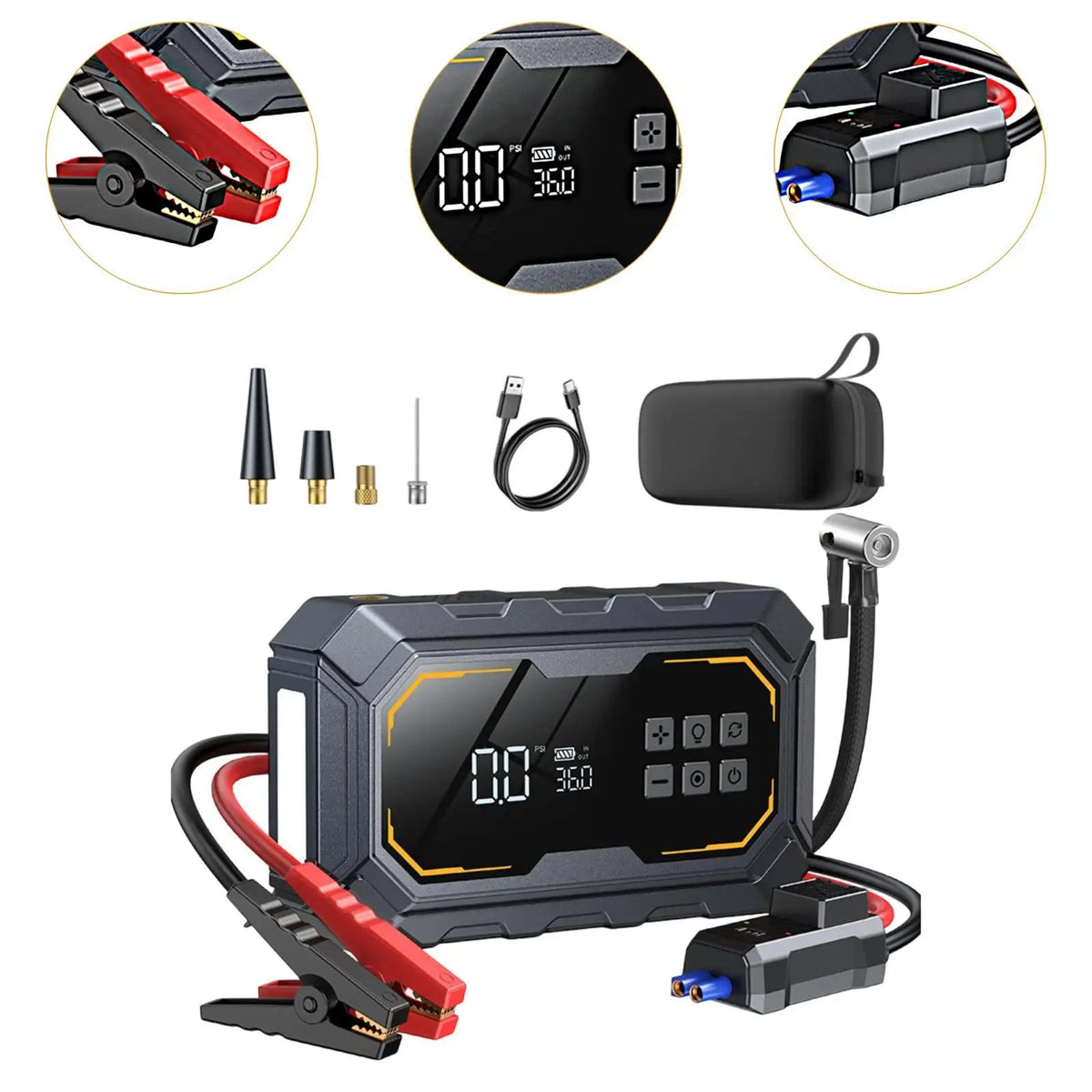 Portable Car Jump Starter with Air Compressor Digital Tire Inflator Booster for Automotive Emergency Support