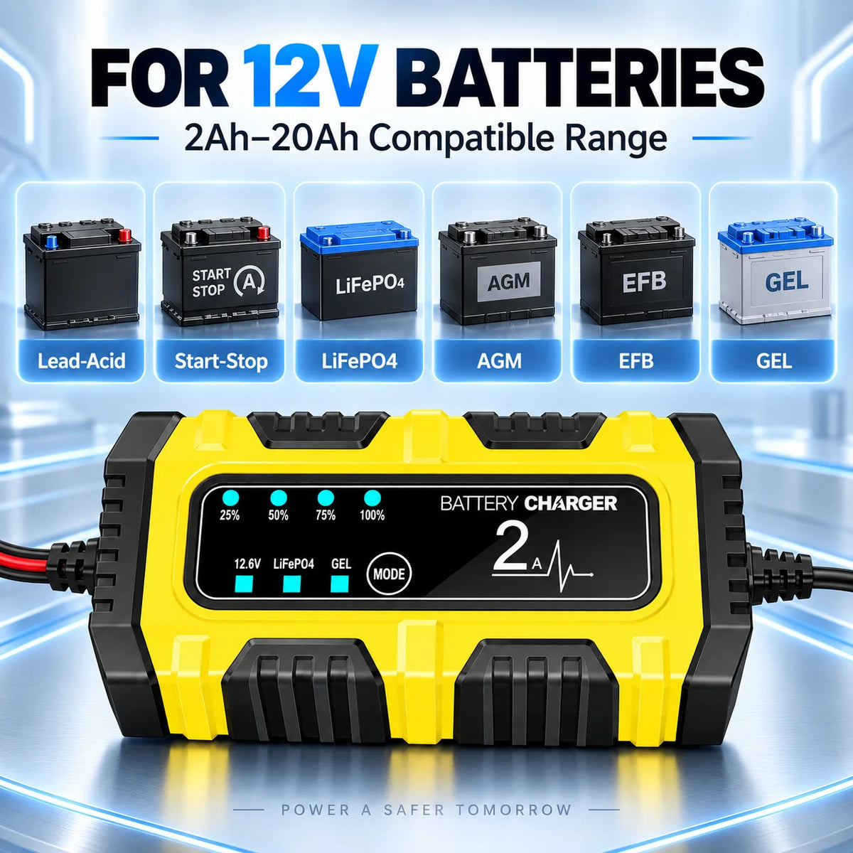 ZNLYRION Automatic 12V 2A Smart Battery Charger 3 Modes LED Power Display Portable Car Motorcycle Battery Charging Device