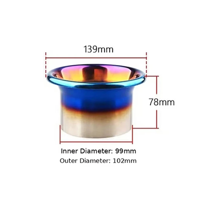 Burnt Blue Stainless Steel Turbo Intake Horn Velocity Stack, Universal Racing Cold Air Funnel 3/3.5/4 In Car Intake Decor Mouth