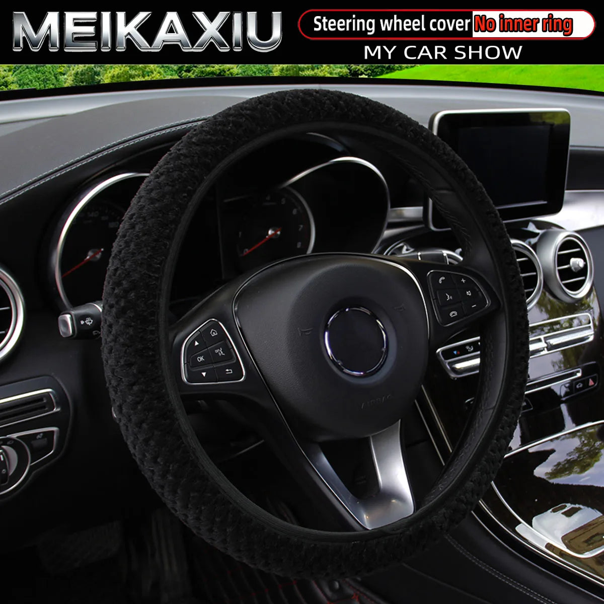 Women's Winter Plush Steering Wheel Cover Soft Elastic Short Fur Hand-Warming Car Accessory without Inner Ring
