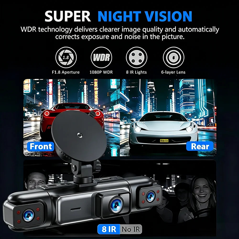 Car DVR Dash Cam 3/4 Lens Black Box FHD 1080P Night Vision 24h Parking G-Sensor Loop Recording Video Recorder Car Cameras Car Mobile World