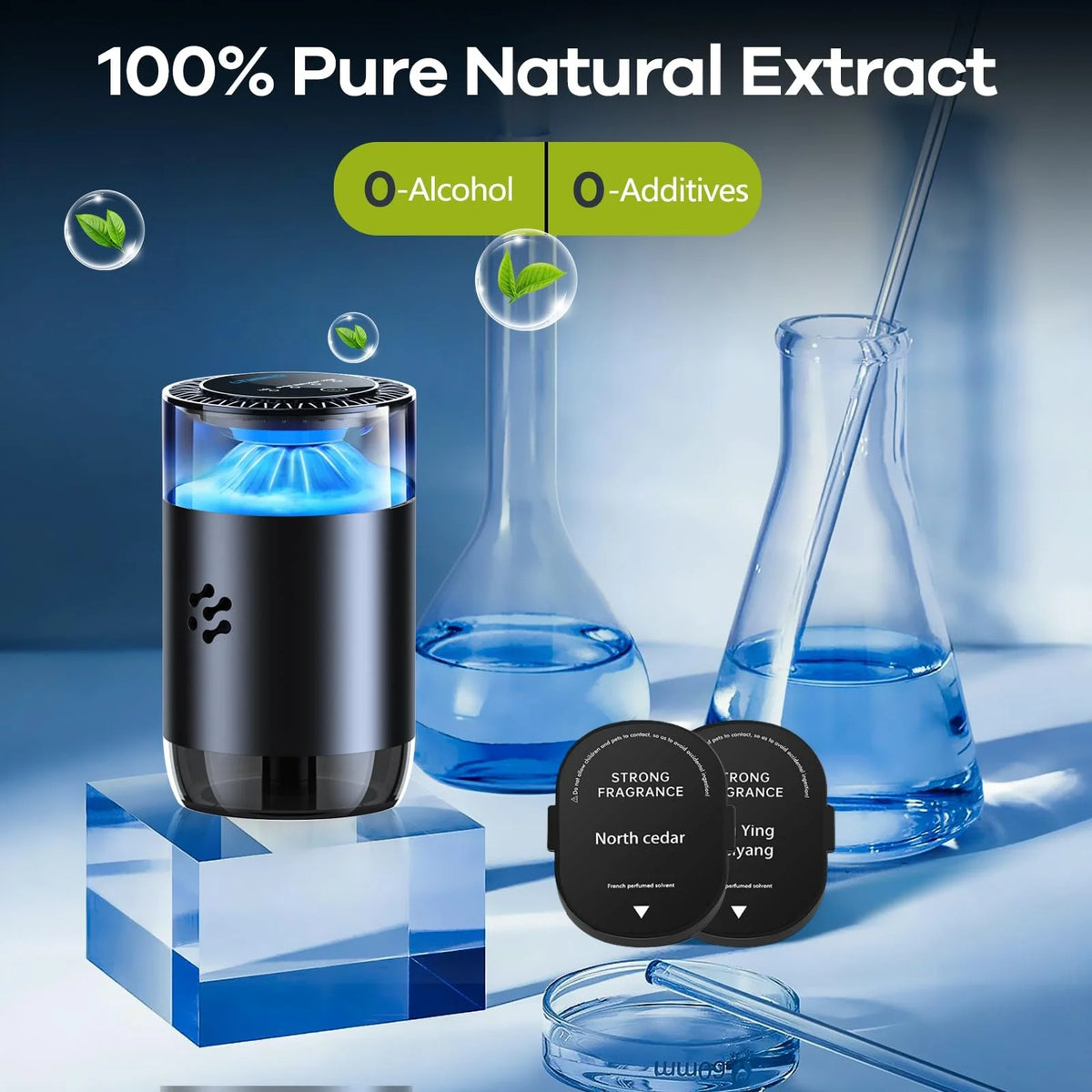 Smart Car Air Freshener, Automatic Car Air Freshener Diffuser with Ambient Light, Car Diffuser with 2 Essential Oil Cartridges,