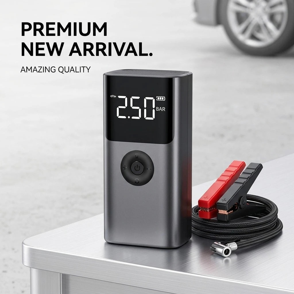 6000mAH Car Jump Starter With Air Compressor 12V Portable Tire Inflator Pump With Digital Display Power Bank and LED Light