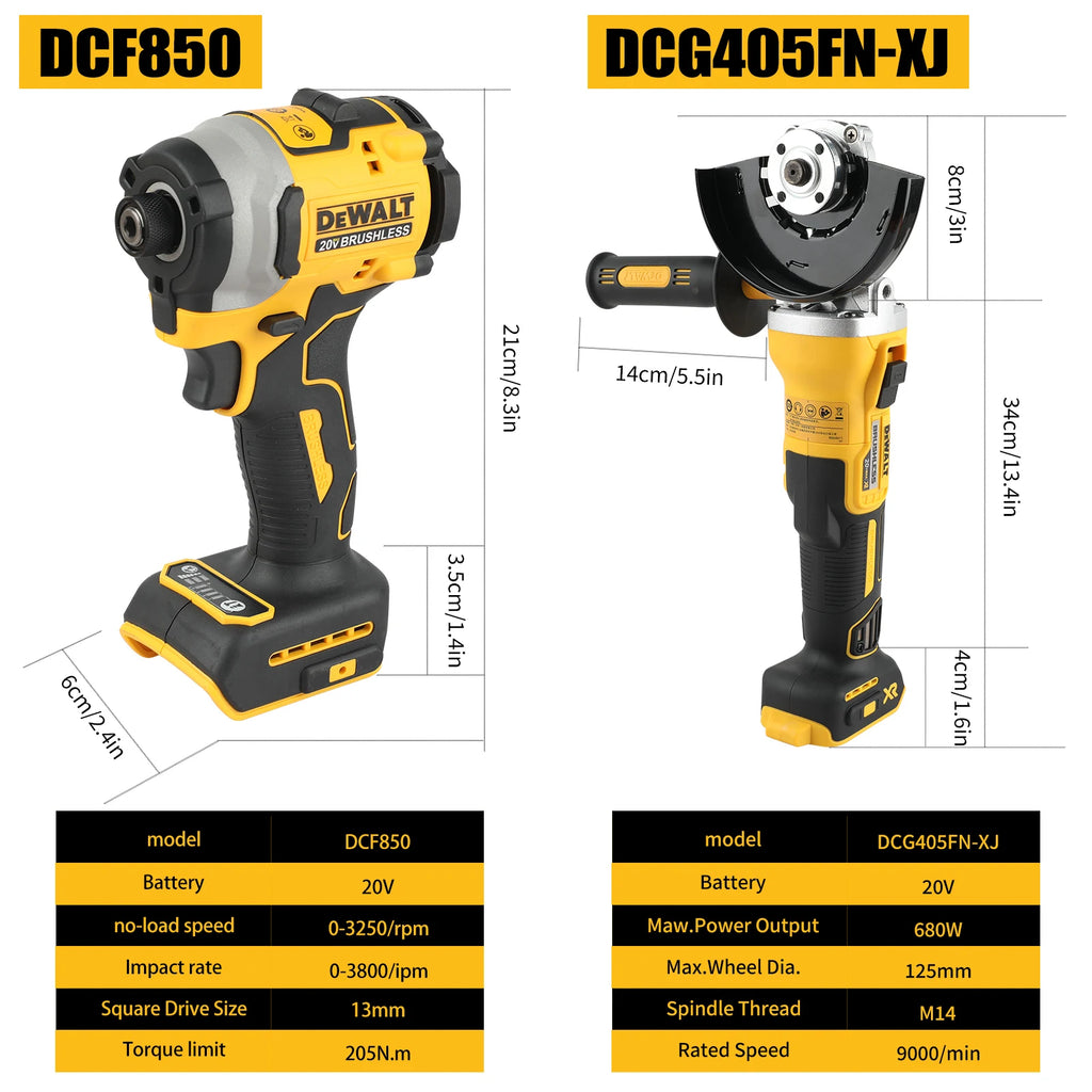 Dewalt DCF850 DCG405FN Rechargeable Cordless electric screwdriver 125mm  Angle Grinder Maintenance Cutting Machine Tool Combo CM World