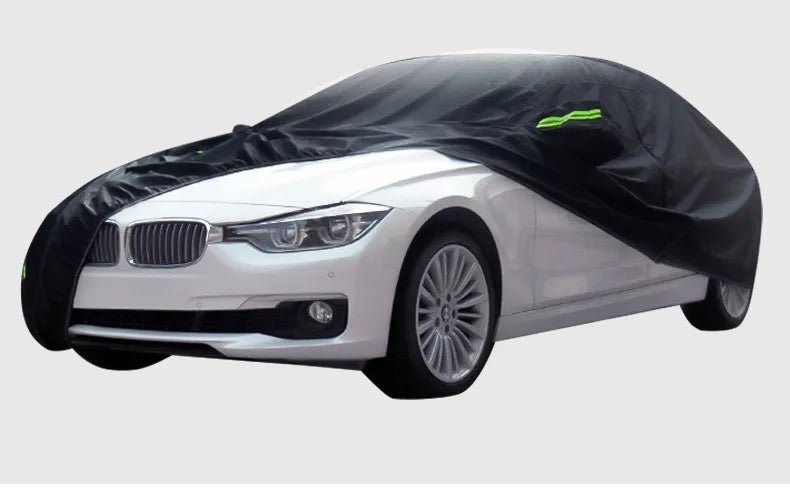 Black Silver Coated Car Cover Rainproof Sunscreen Reflective Strip Outdoor Dustproof Protection for Hatchback Sedan SUV