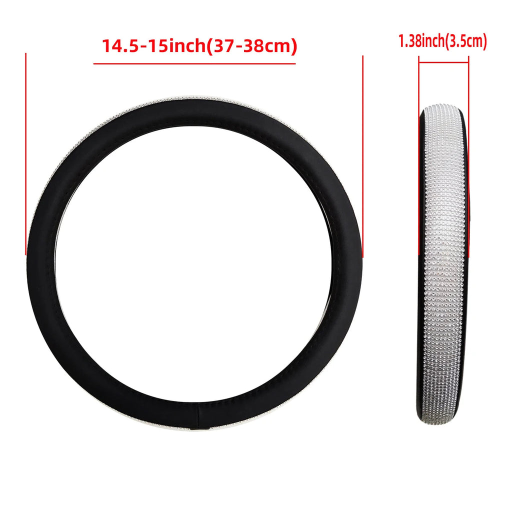 Women's PU Leather Car Interior Wheel Cover with Flashing Mesh Rhinestones for 14.5-15 Inch Car Accessories CM World