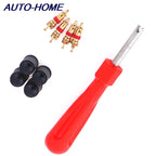 1 Set Tire Valve Service Kit 4 Valve Cores 4 Valve Caps 1 Valve Stem Screwdriver Tire Repair Tool for Car Motorcycle Bus Truck