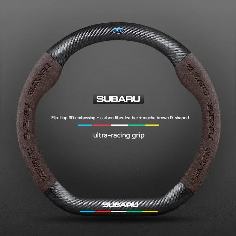 For Subaru Outback Brz Wrx Xv Ascent Forester Impreza Legacy Car Suede Carbon Fiber Leather Steering Wheel Cover Accessories CM World
