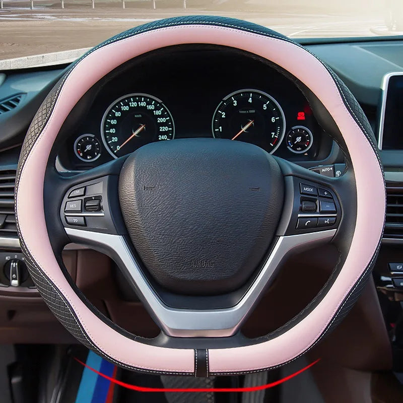 Leather Car Steering Wheel Cover Universal Steering Wheel Covers Car Accessories Interior Non-slip Steering Wheel Grip O/D Type CM World