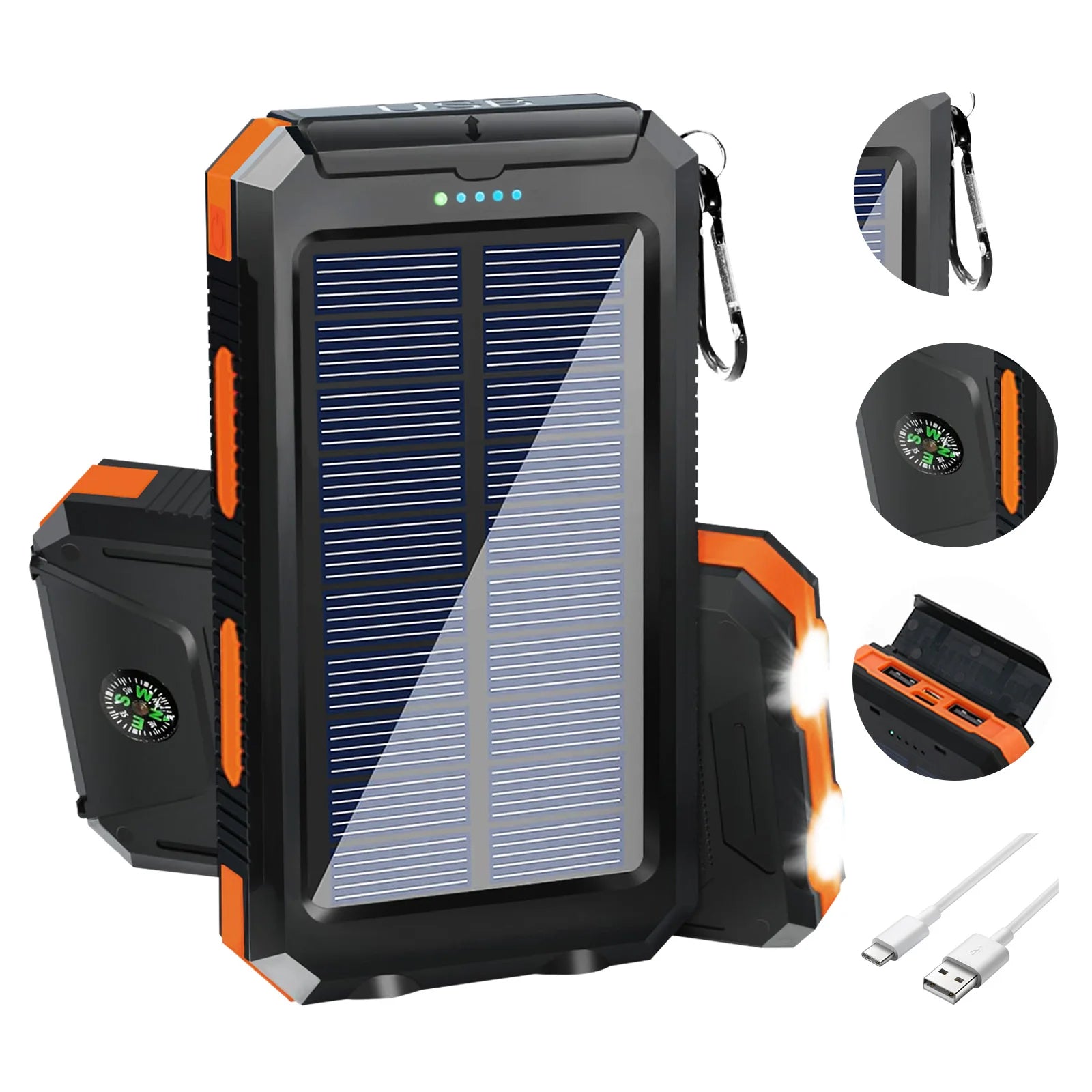20000mAh Solar Power Bank Portable Solar Charger Waterproof Dual 5V USB Ports 2 LED Light Flashlight For Cell IPhone Outdoor Car Mobile World