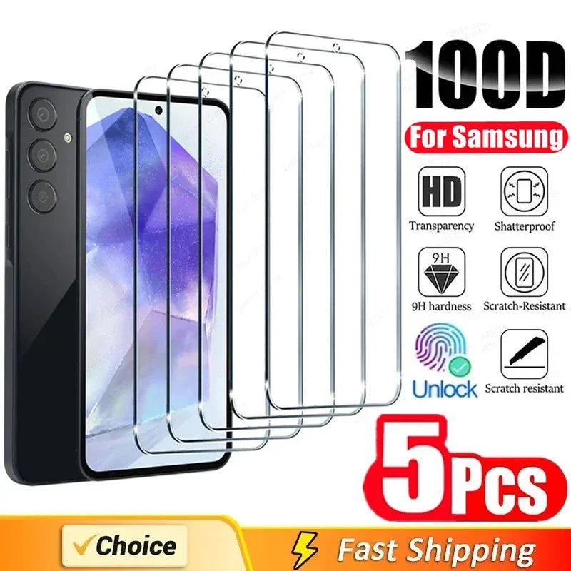 5Pcs Screen Protector for Samsung A55 A15 A54 A34 A13 A14 A53 A52 A12 A33 A52S A32 A35 A71 A72 A51 A22 S10E S20FE Tempered Glass Car Mobile World