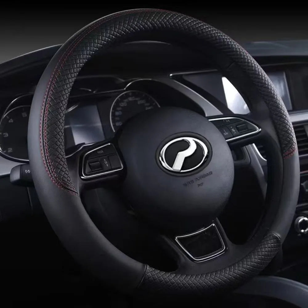 38cm Steering Wheel Cover PU Leather Anti Slip Steer Wheel Protector Breathable Fiber Braid Universal Steering Cover 1pc CM World