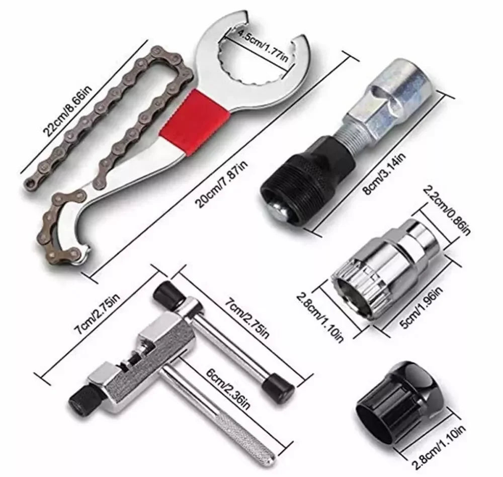9PCS Bike Repair Tool Kit Crank Chain Cutter Extractor Freewheel Puller Crank Puller Spoke Wrench Complete Bike Maintenance Kits CM World