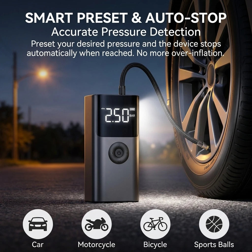 6000mAH Car Jump Starter With Air Compressor 12V Portable Tire Inflator Pump With Digital Display Power Bank and LED Light