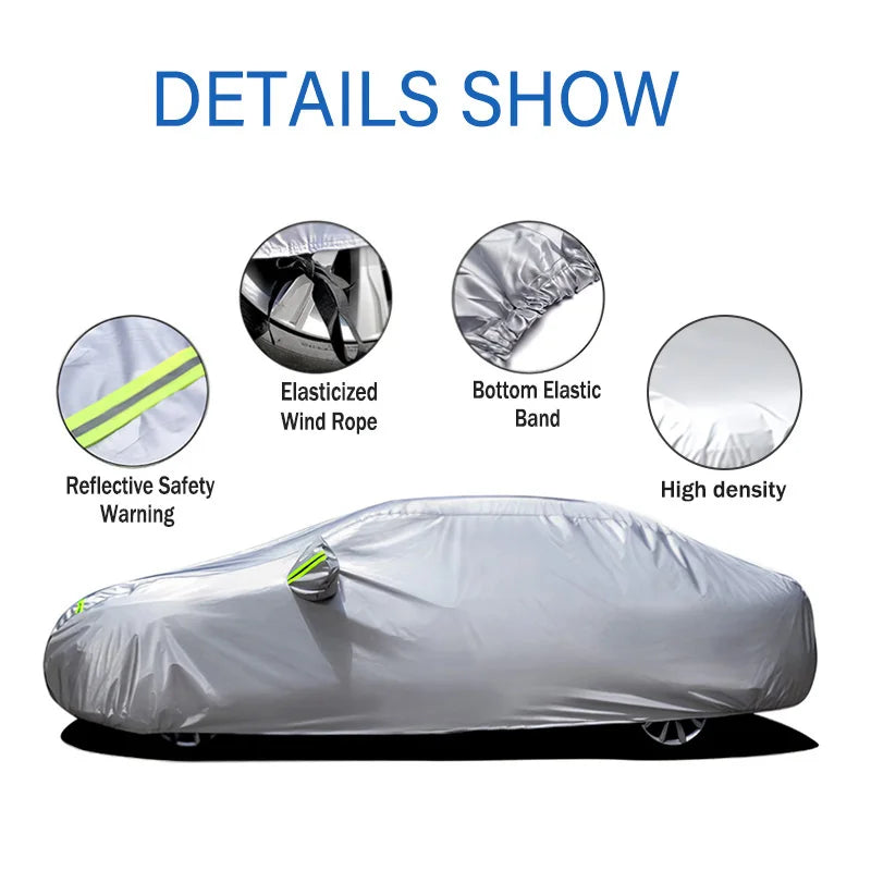 190T Polyester Taffeta Full Car Cover Silver Coated Outdoor Sunshade Rain Full Body Shell For Hatchback Sedan Exterior Parts