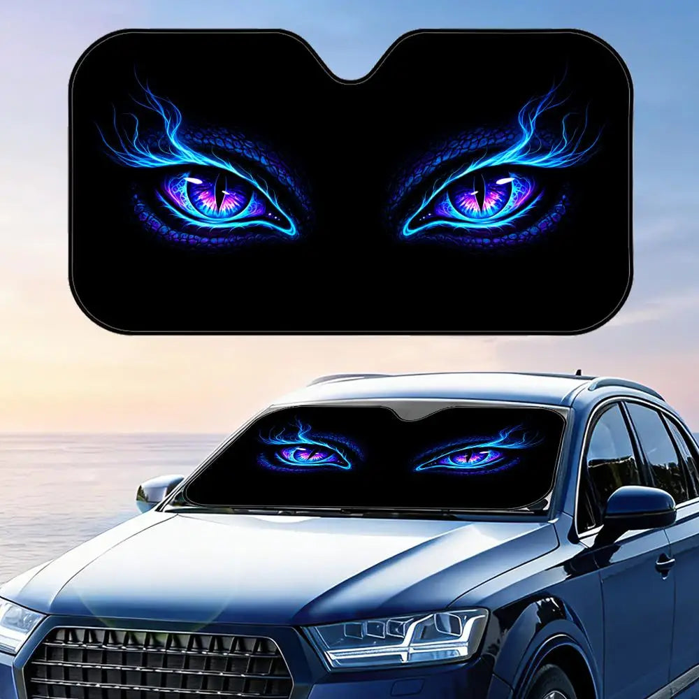 Cool Neon Light eyes Sun Visor Foldable Universal Car Windshield Sun Shade UV Protection Heat Insulation Foldable Cover