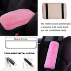 8 Pieces Set Combination Pink Goddess Plush Car Steering Wheel Cover Rex Rabbit Fur Fluffy Steering Wheel Cover