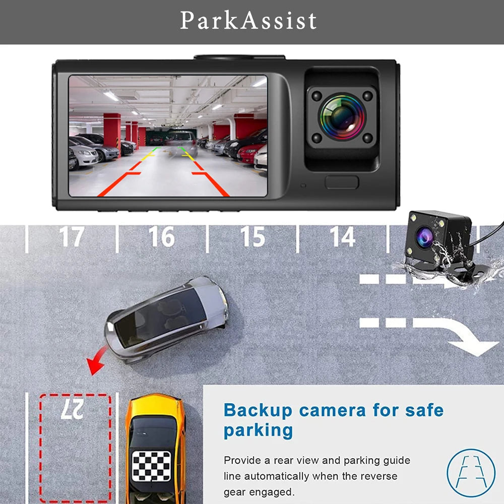 WIFI 3 Channel Dash Cam for Car 1080P Video Recorder 3/2Lens Dashcam Car DVR Front and Rear View Camera Black Box Car Accessory Car Mobile World