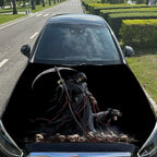 Grim Reaper, Chains and Black Dog Car Vinyl Wrap, PVC Material Waterproof Car Hood Sticker, Self-Adhesive Scratch-Resistant Stic