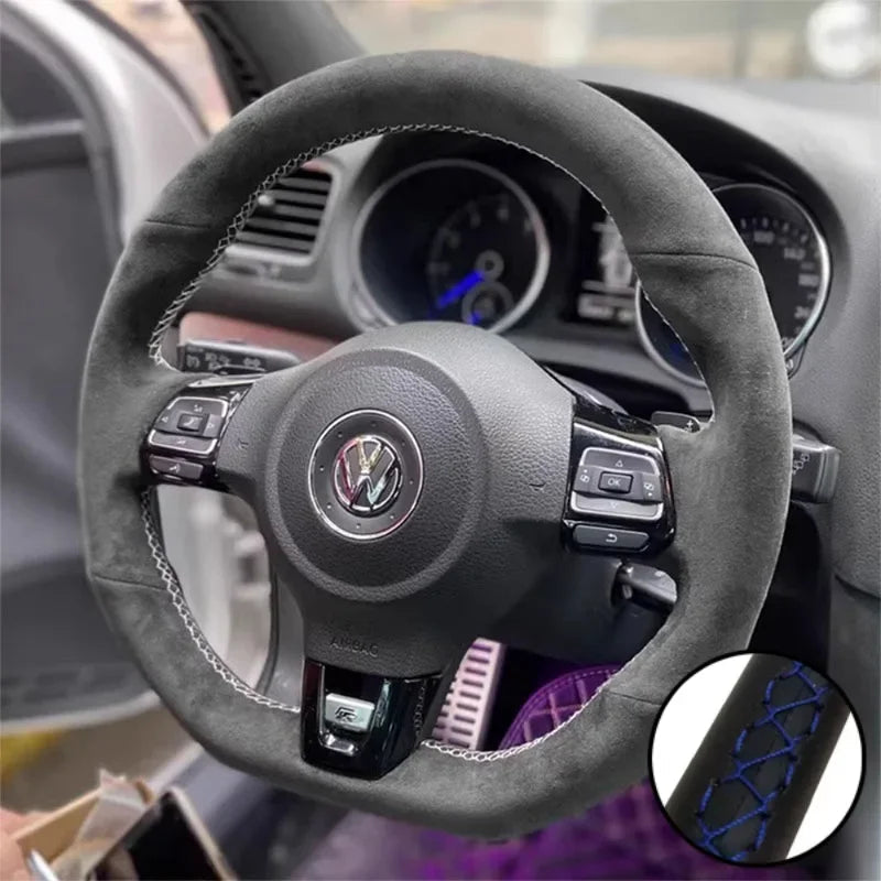 DIY Car Steering Wheel Cover Suede For Volkswagen Golf 6 GTI MK6 VW Polo GTI Scirocco R Passat CC R-Line 2010 Car Accessories CM World