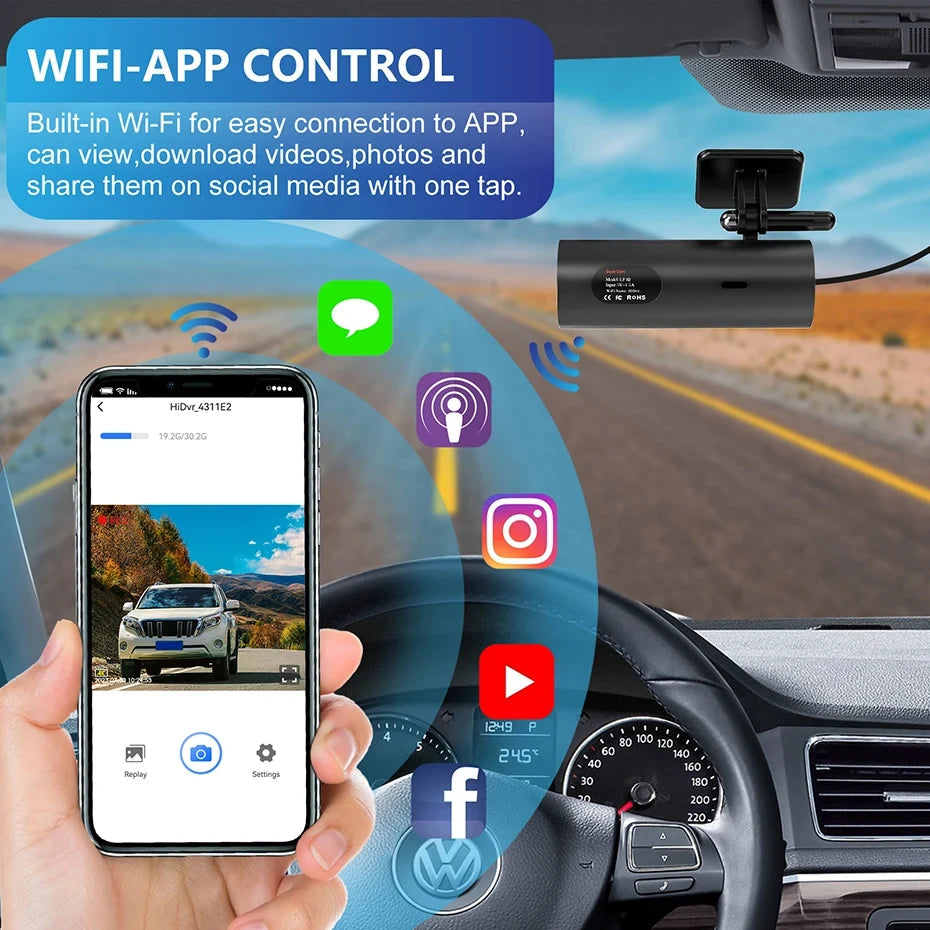 HD 4K 2160P WiFi Car DVR Dash Cam Camera 2K 1296P 24H Parking Monitor APP Control Car Driving Video Recorder for all cars Car Mobile World