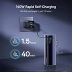 Baseus 200W 25000mAh Power Bank Dual Retractable USB-C Cables 4-Device Fast Charge Portable External Battery Charger For Laptop Car Mobile World