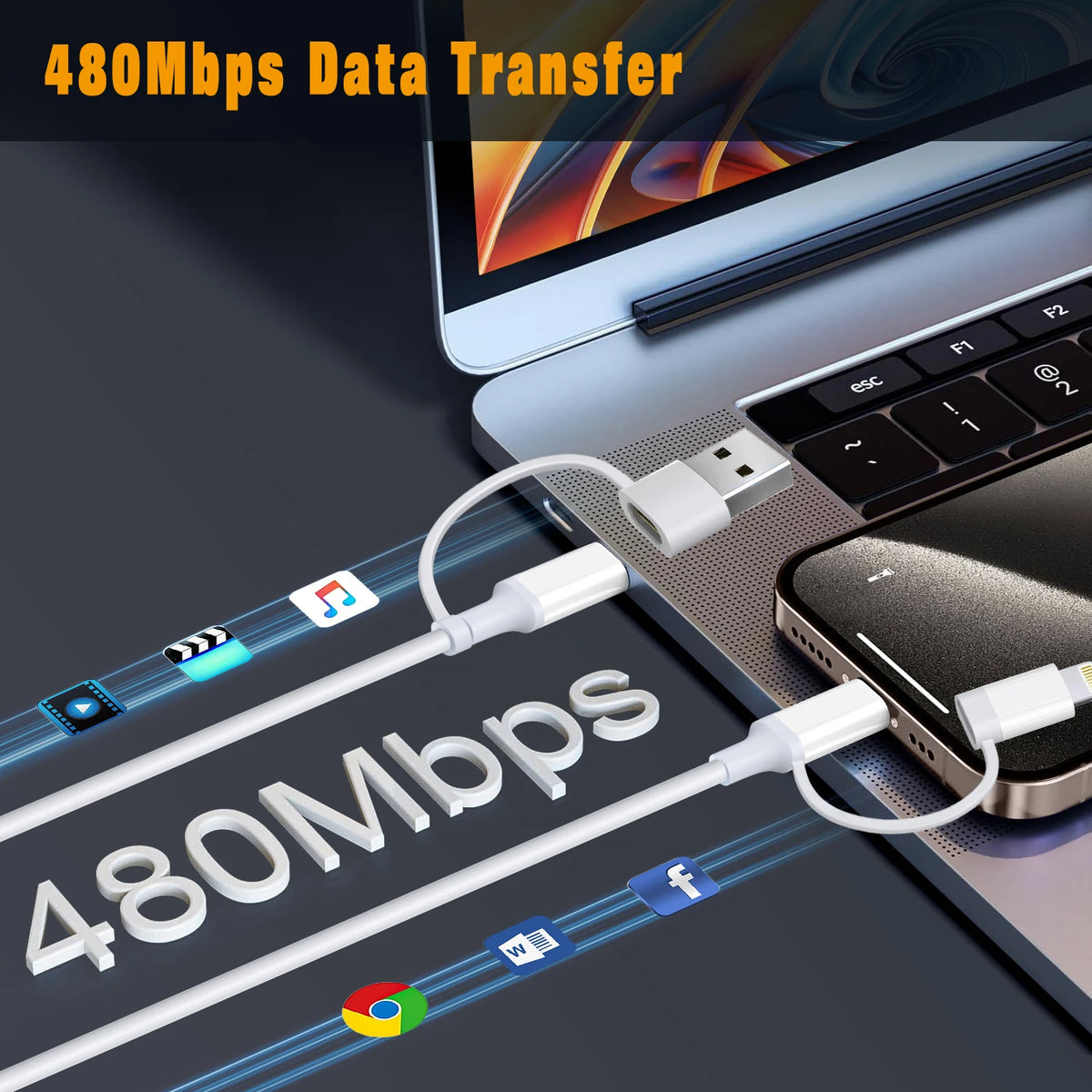 4-IN-1 66W USB Type C to USB C Cable PD Fast Charger Data Cord for iPhone 15/16/17 Pro Max iPad Xiaomi Samsung Tablet 1M